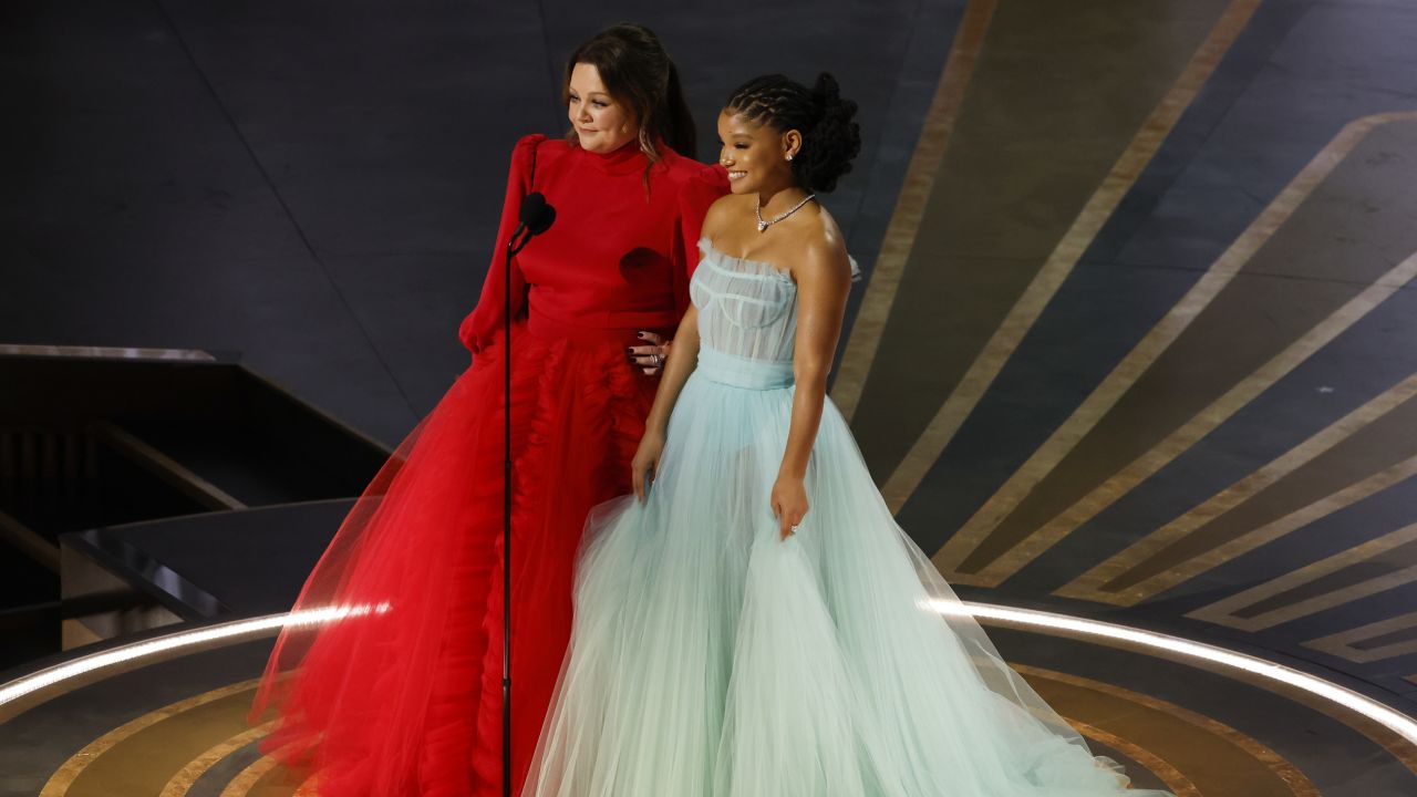 (From left) Melissa McCarthy and Halle Bailey, stars of Disney's new live-action 'The Little Mermaid,' at the Oscars in Los Angeles in March. 