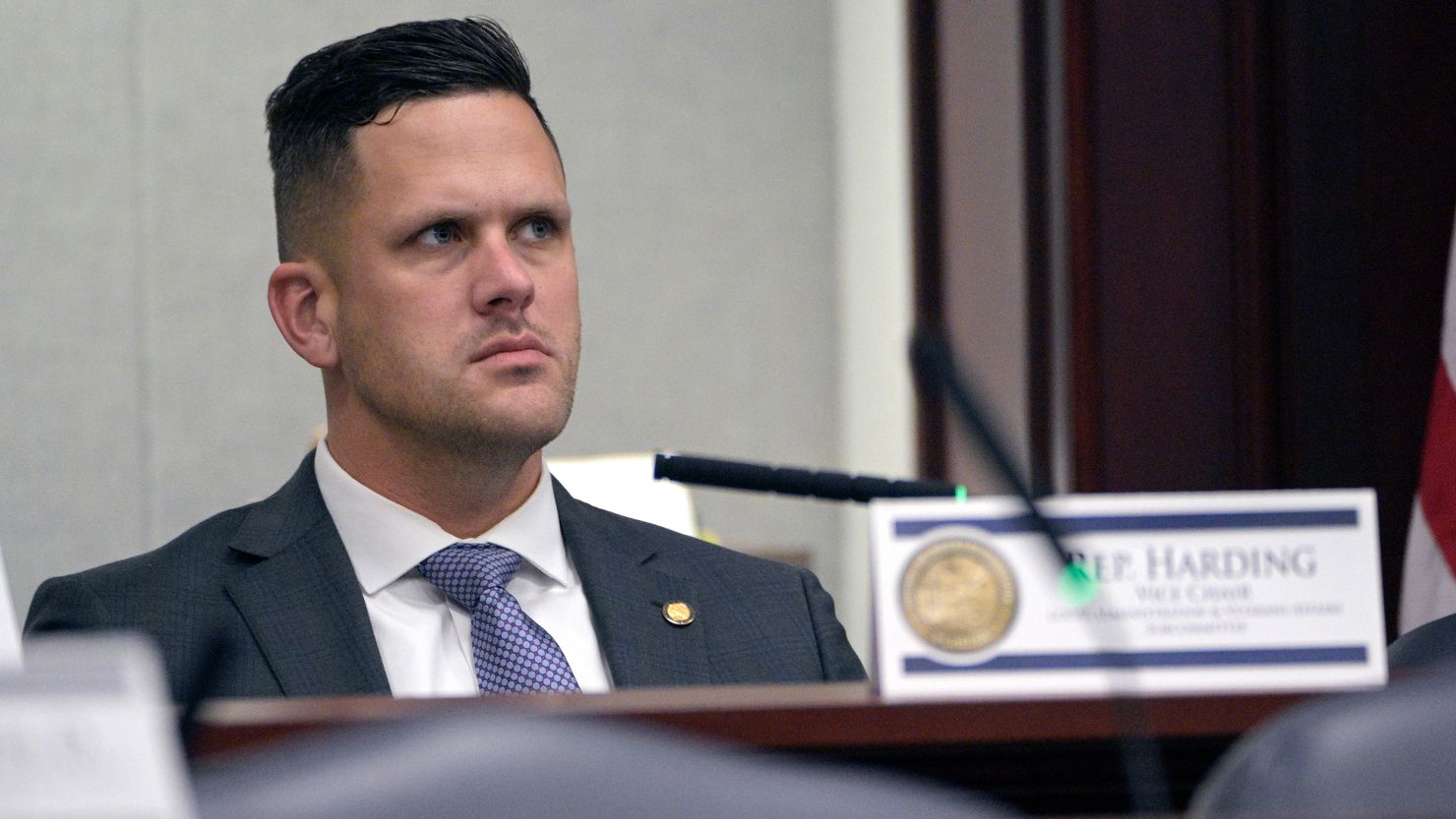 Former Florida state Rep. Joe Harding listens during a Local Administration and Veterans Affairs Subcommittee hearing in a legislative session on January 13, 2022, in Tallahassee, Florida. Harding pleaded guilty in a Covid-19 relief fraud case on March 21, 2022. 