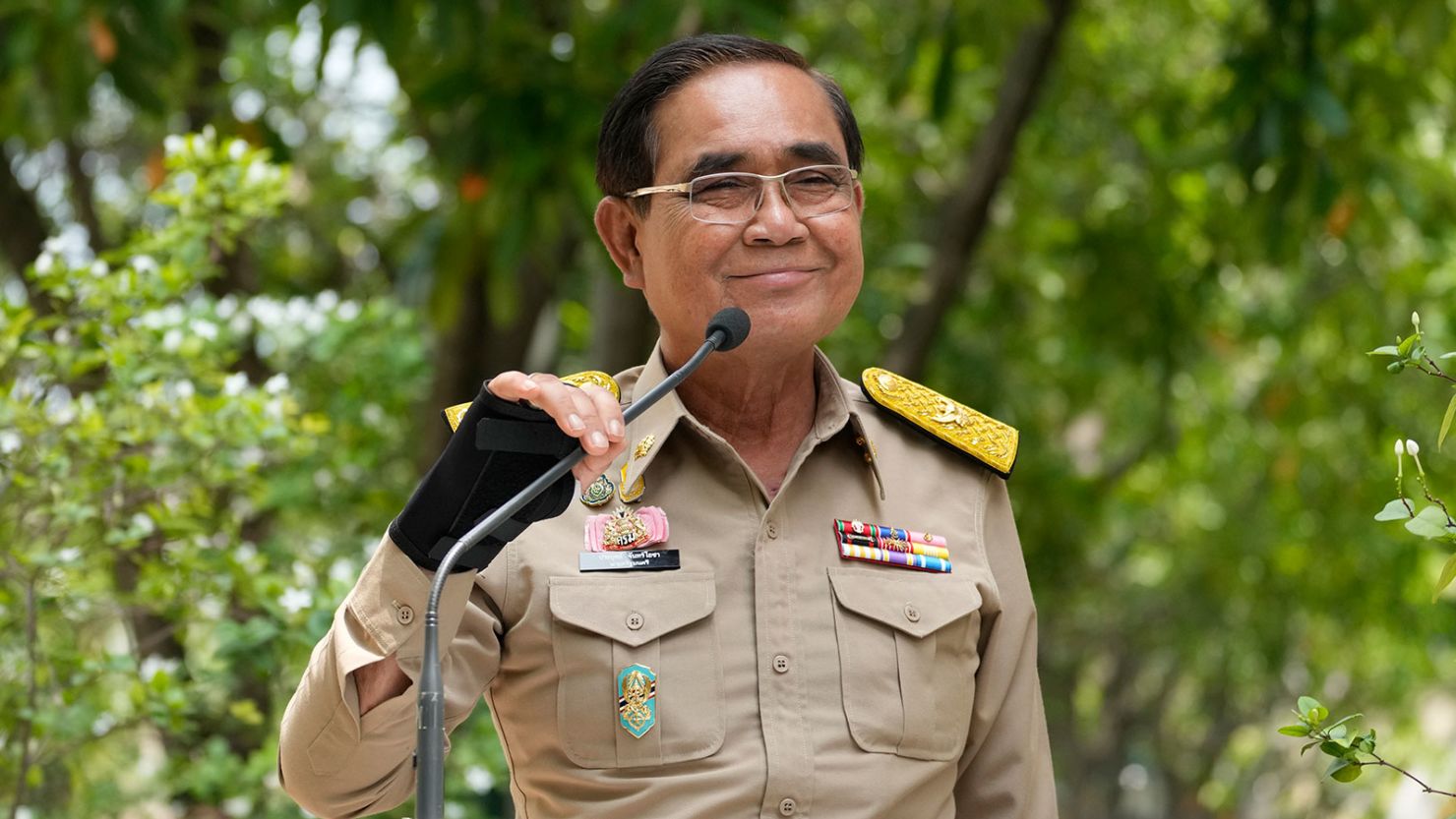 Thailand's Prime Minister Prayut Chan-o-cha talks to reporters at Government House in Bangkok on March 20.