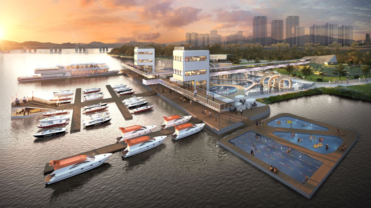A rendering provided by the Seoul City Government shows the concept for a floating swimming pool on the Han River.