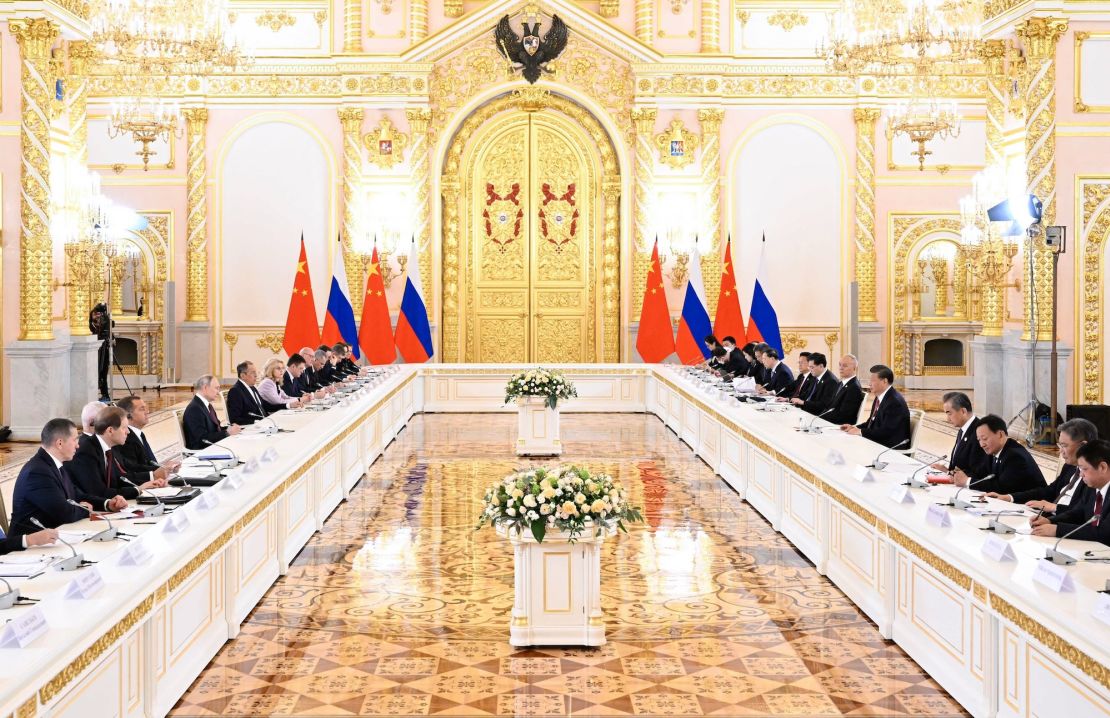 Chinese leader Xi Jinping and Russian President Vladimir Putin hold talks at the Kremlin in Moscow, Russia, March 21, 2023. 