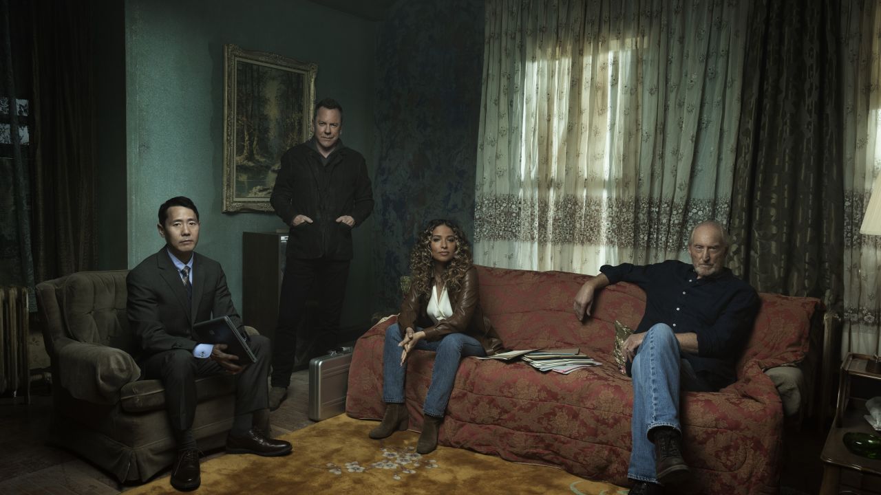 Rob Yang, Kiefer Sutherland, Meta Golding and Charles Dance in the Paramount+ series "Rabbit Hole."