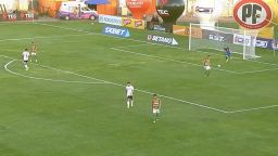 Argentine goalkeeper Leandro Requena scores an outrageous goal direct from a goal kick,