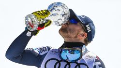 CANILLO, ANDORRA - MARCH 15: Men's Downhill World Cup Winner, Aleksander Aamodt Kilde of Norway celebrates with the crystal globe after competing in the Men's
