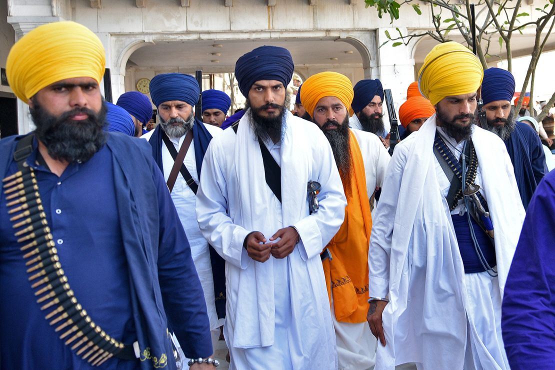 Amritpal Singh leaves the Golden Temple along with his supporters, in Amritsar, India, March 3, 2023. 