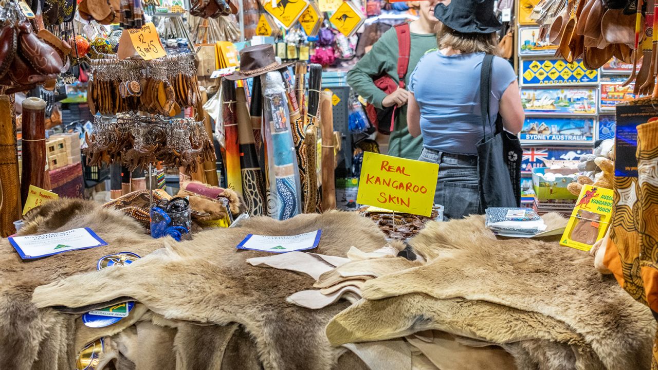 Kangaroo skin at a souvenir shop at Paddy's Market in Sydney, Australia, on February 15, 2023.