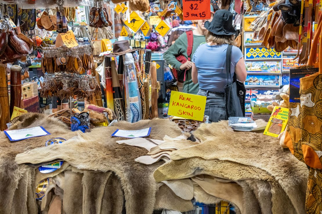 Kangaroo skin at a souvenir shop at Paddy's Market in Sydney, Australia, on February 15, 2023.