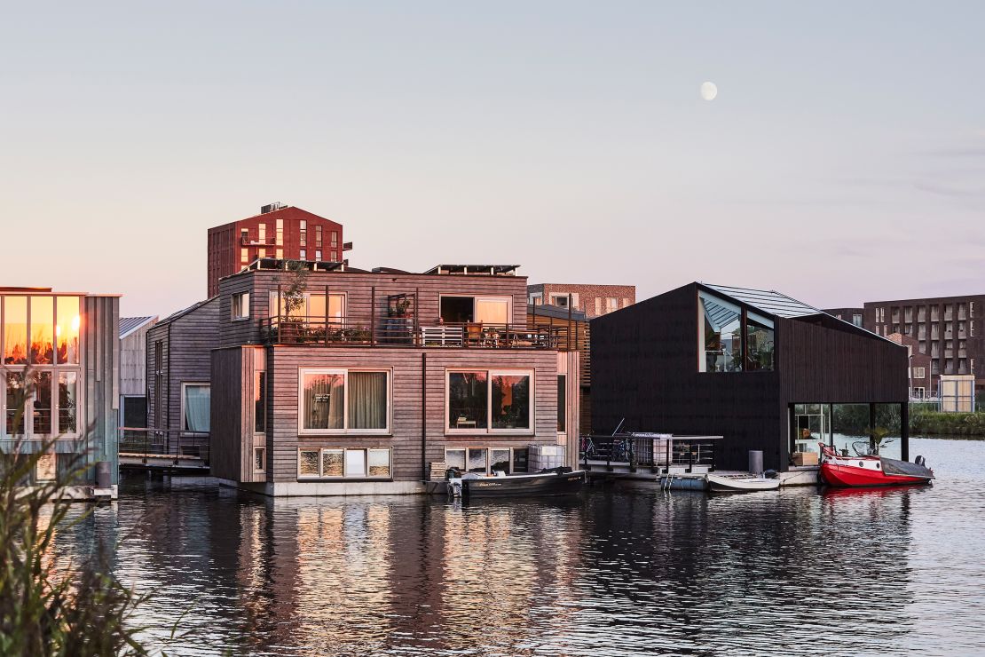 A community of floating homes in Schoonschip, Amsterdam. 