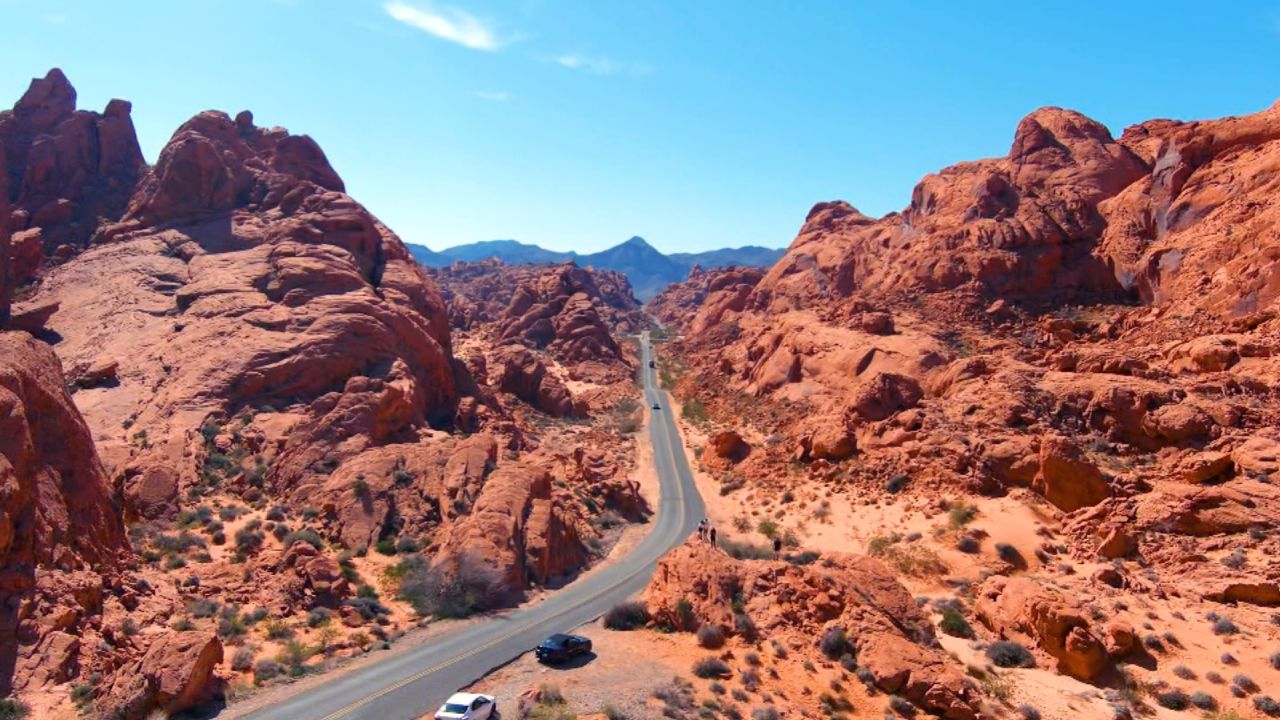 The main road leading into Nevada's Valley of Fire state park.