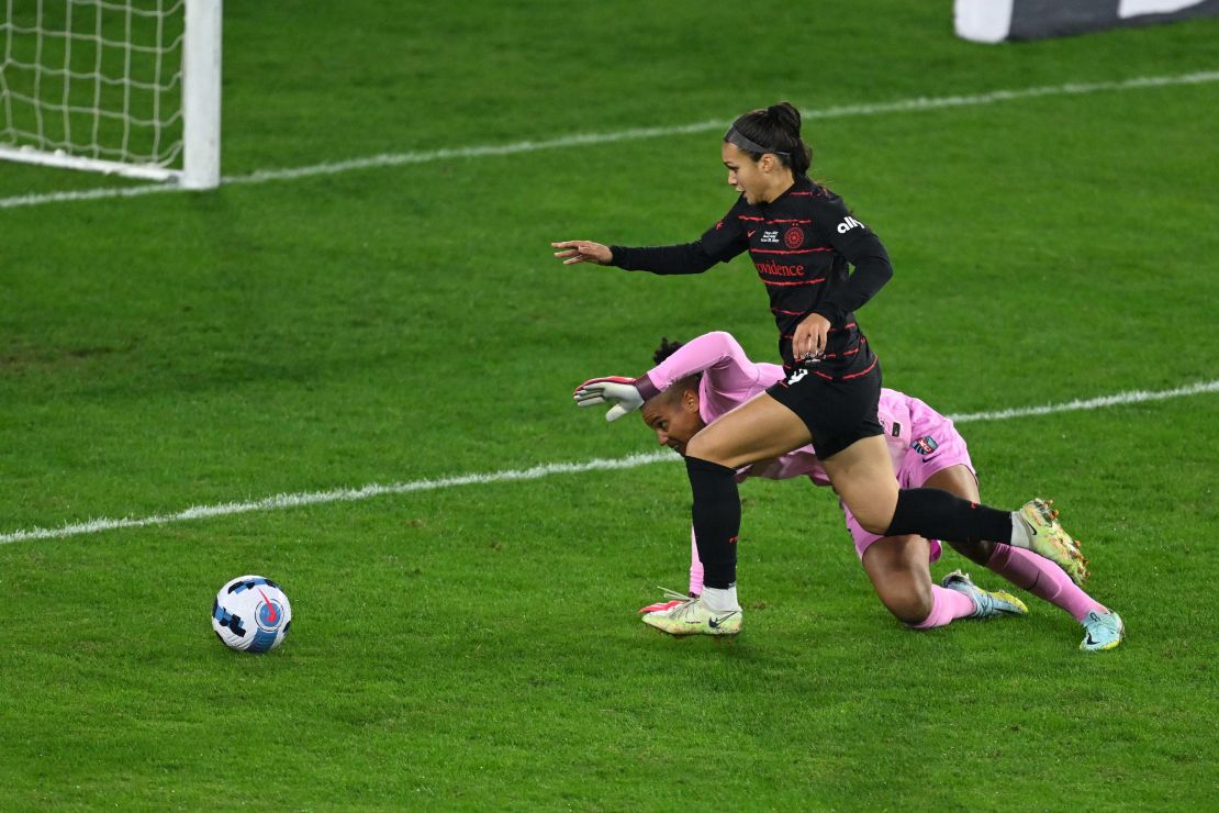 Sophia Smith opened the scoring for the Thorns against the Kansas City Current in the 2022 NWSL Championship game.