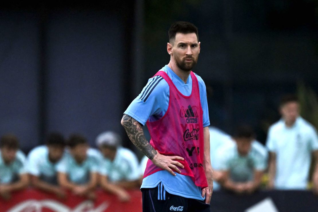 Lionel Messi in training ahead of Argentina's match against Panama.