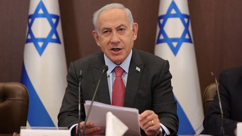 Israeli Prime Minister Benjamin Netanyahu attends the weekly cabinet meeting at his office in Jerusalem, on March 19, 2023. (Photo by Abir SULTAN / POOL / AFP) (Photo by ABIR SULTAN/POOL/AFP via Getty Images)