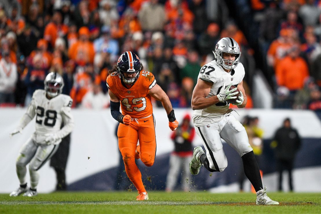 Moreau catches a pass against the Denver Broncos in November.