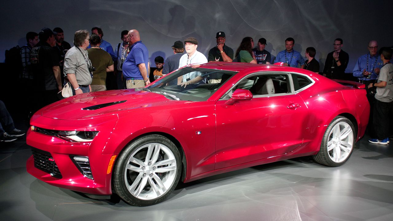 The 2016 Chevrolet Camaro is shown after being revealed on May 16, 2015 in Detroit, Michigan.