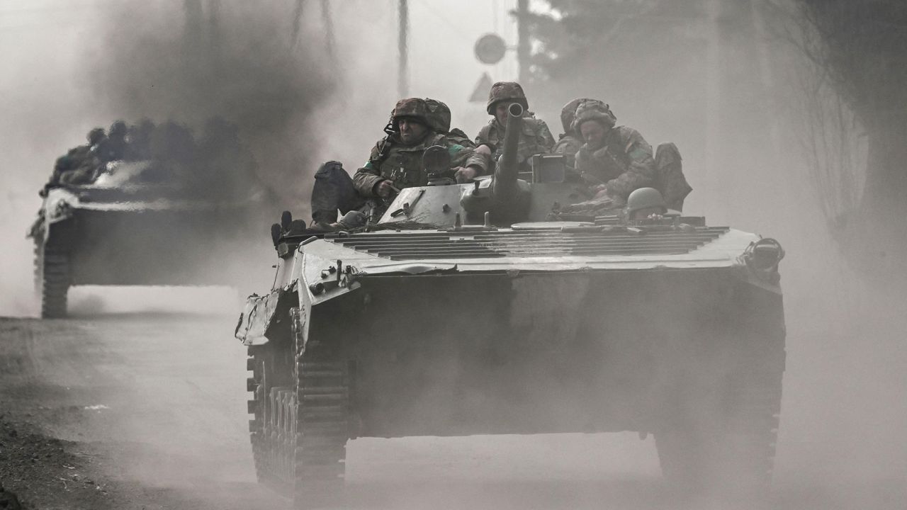 Ukrainian servicemen were seen moving towards Bakhmut on Wednesday.