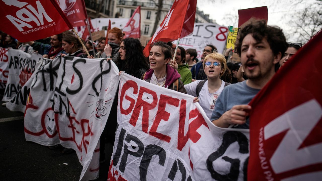 Unions held mass demonstrations in Paris, France on Tuesday, as they called on President Emmanuel Macron to delay his pension reforms bill.