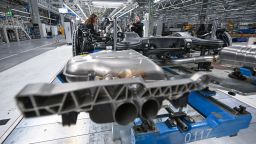 An employee of the Stuttgart-based car manufacturer Mercedes-Benz works on an internal combustion engine vehicle in Factory 56 at the Merecdes-Benz plant in Sindelfingen, Germany. In addition to the EQS, all variants of the Mercedes-Benz S-Class and the Mercedes-Maybach S-Class come off the production line at Factory 56.