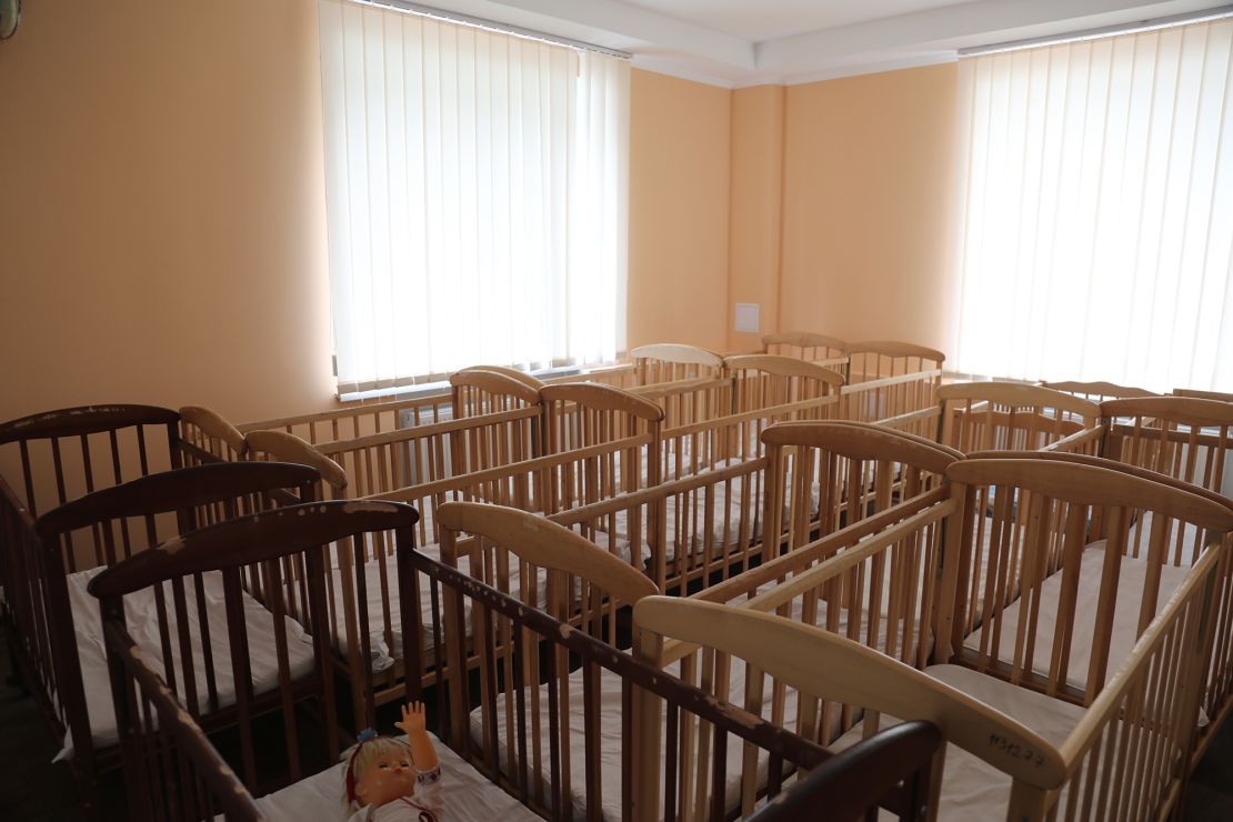 Cots stand empty at the orphanage in Kherson. 
