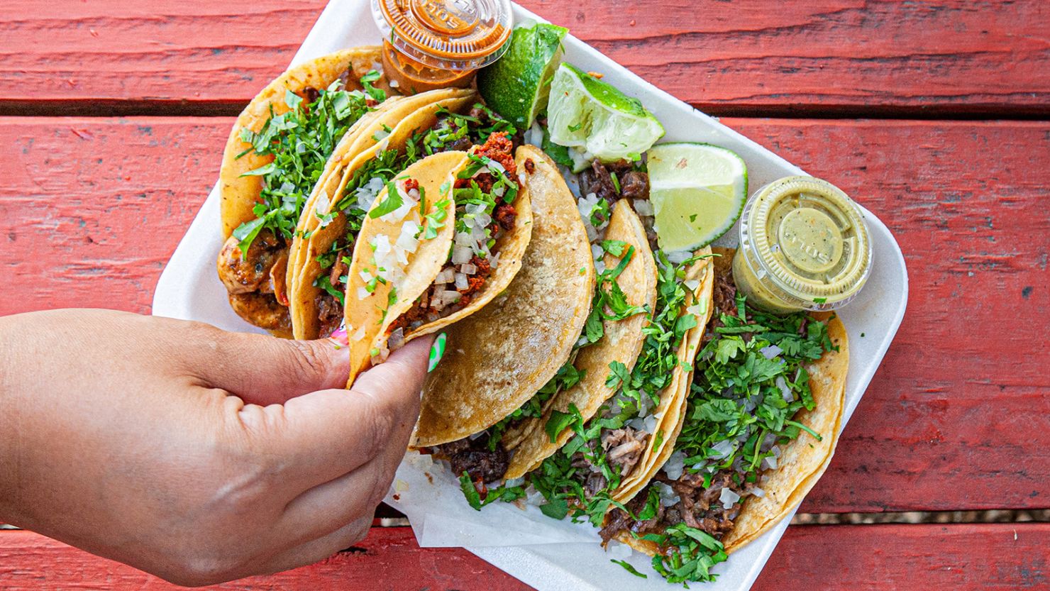 Cuantos Tacos in Austin, Texas, is earning praise for its Mexico City-style tacos. Pictured are Suadero, Cachete, Buche, Longaniza, Carnitas and Champiñones varieties.