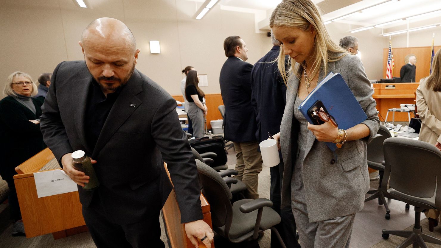 Gwyneth Paltrow exits the court on March 23 in Park City, Utah. Terry Sanderson is suing Paltrow , claiming she recklessly crashed into him while the two were skiing on a beginner run at Deer Valley Resort in Park City, Utah in 2016. 