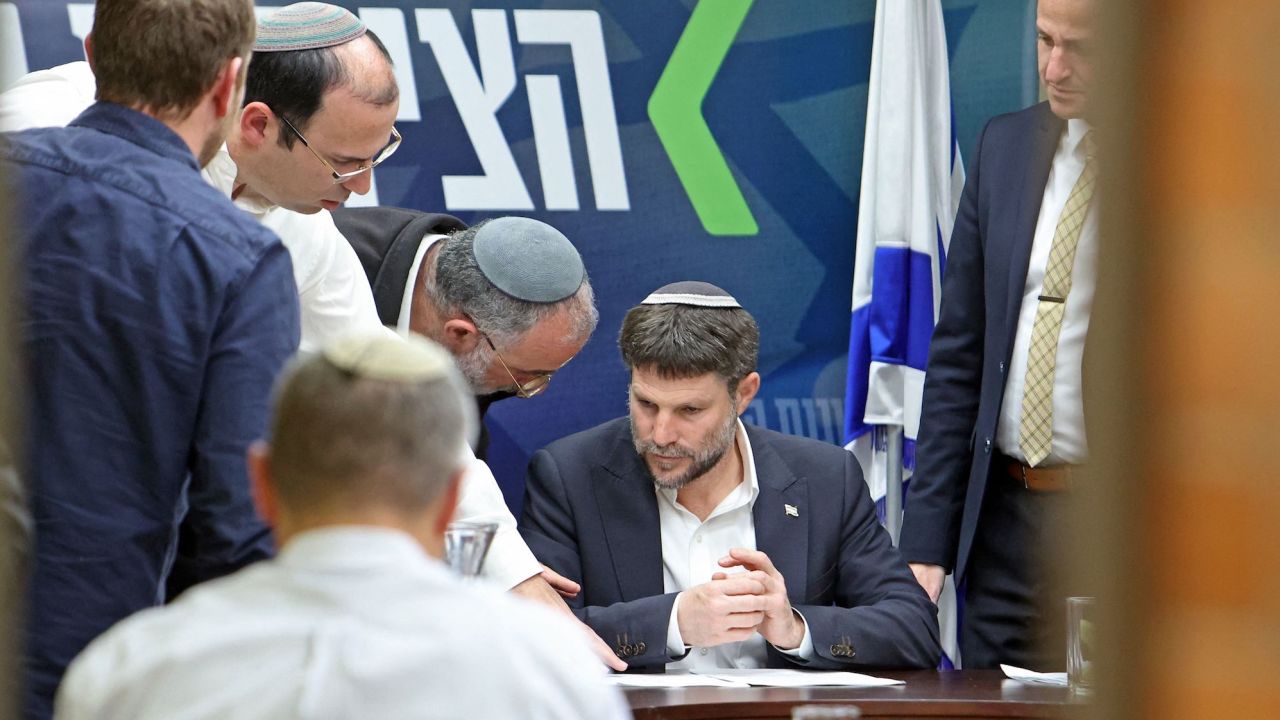 Israel's Finance Minister Bezalel Smotrich attends a meeting at the parliament, Knesset, in Jerusalem on Monday.