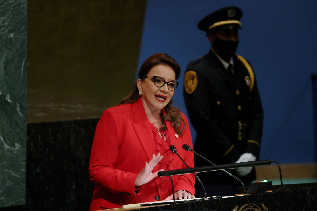 Honduras President Xiomara Castro addresses the United Nations General Assembly  in New York, US, on September 20, 2022. 