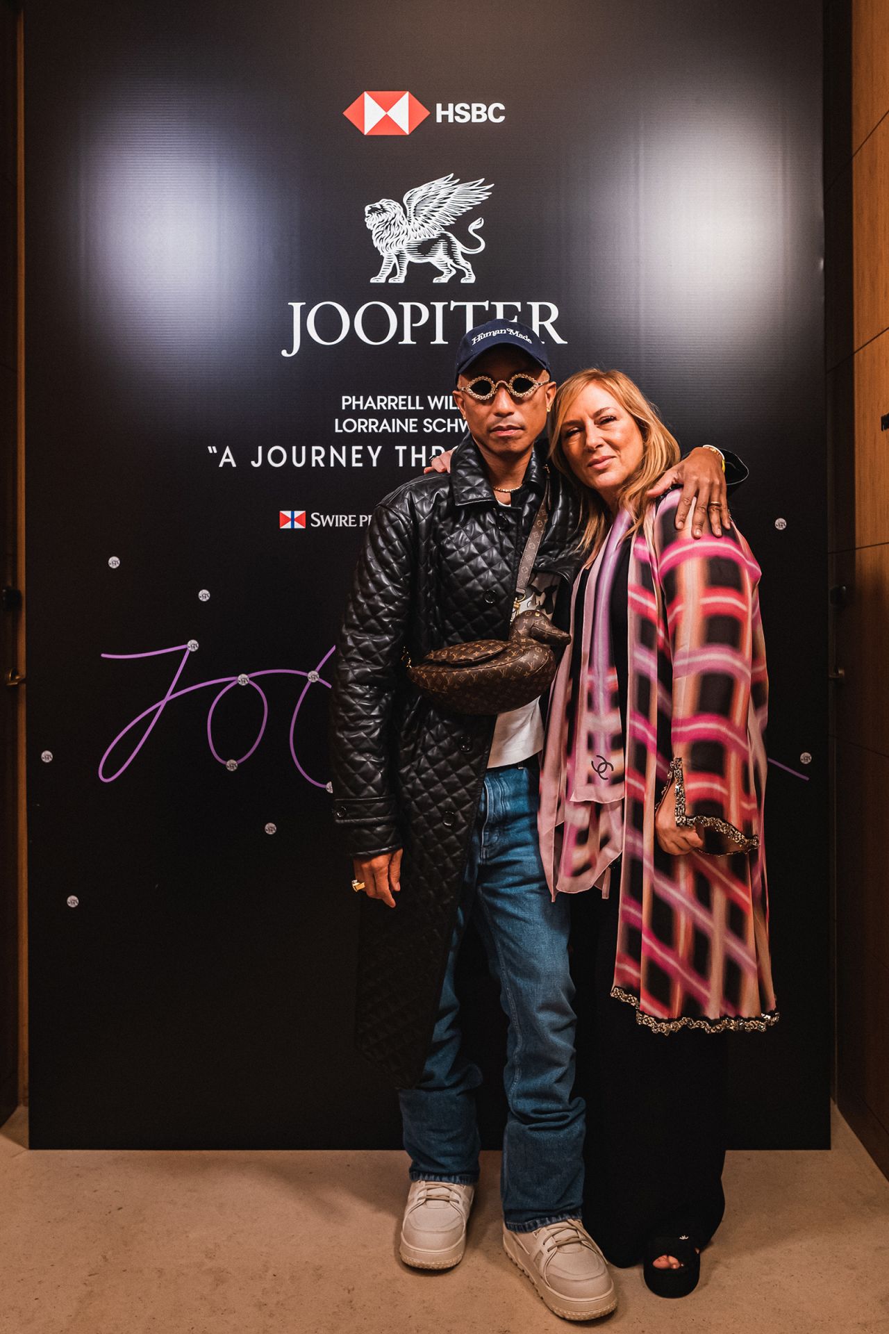 Pharrell Williams and Lorraine Schwartz at a Joopiter event held at The Upper House in Hong Kong.