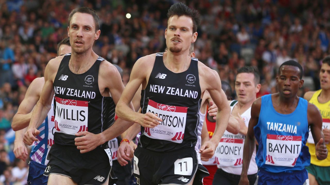 Robertson and his New Zealand teammate Nick Willis (left) compete in the men's 1,500-meter heats at Hampden Park during day nine of the Glasgow 2014 Commonwealth Games.