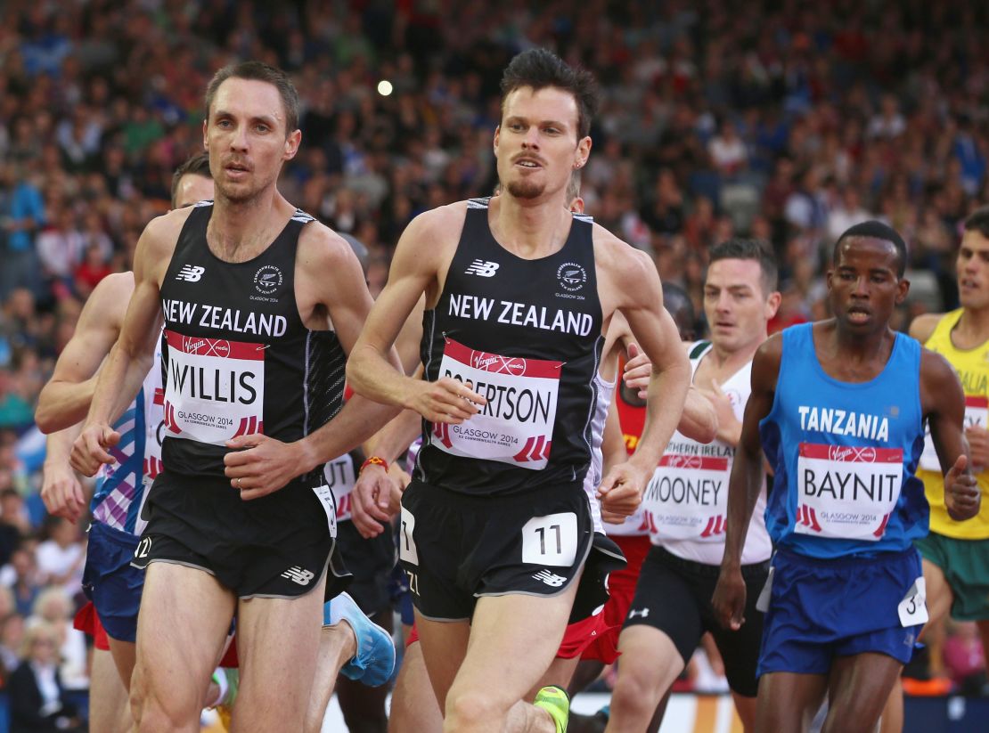 Robertson and his New Zealand teammate Nick Willis (left) compete in the men's 1,500-meter heats at Hampden Park during day nine of the Glasgow 2014 Commonwealth Games.