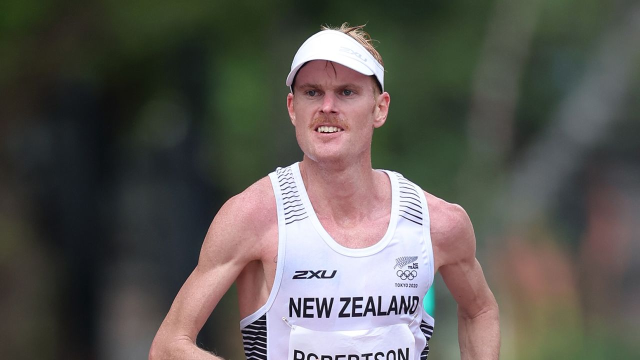 Zane Robertson competes in the men's marathon on Day 16 of the Tokyo 2020 Olympic Games.