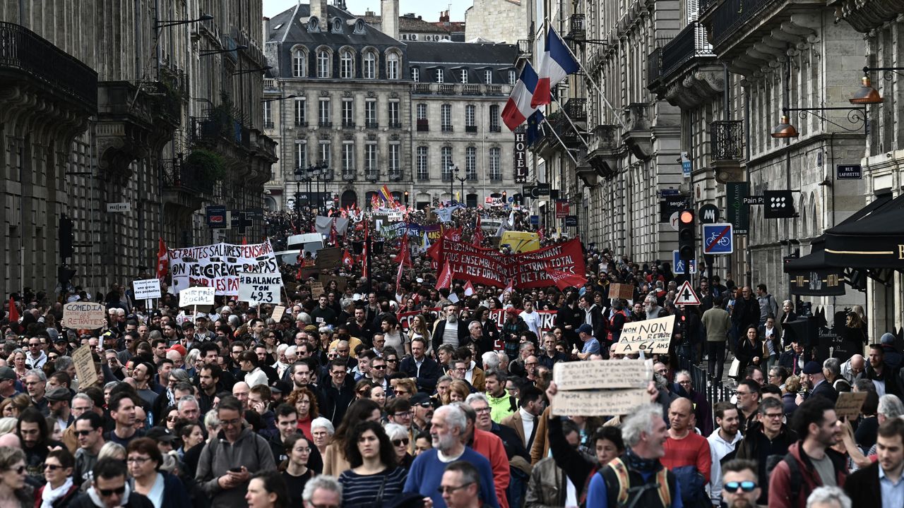 Protesters in Bordeaux, western France, on March 23, 2023