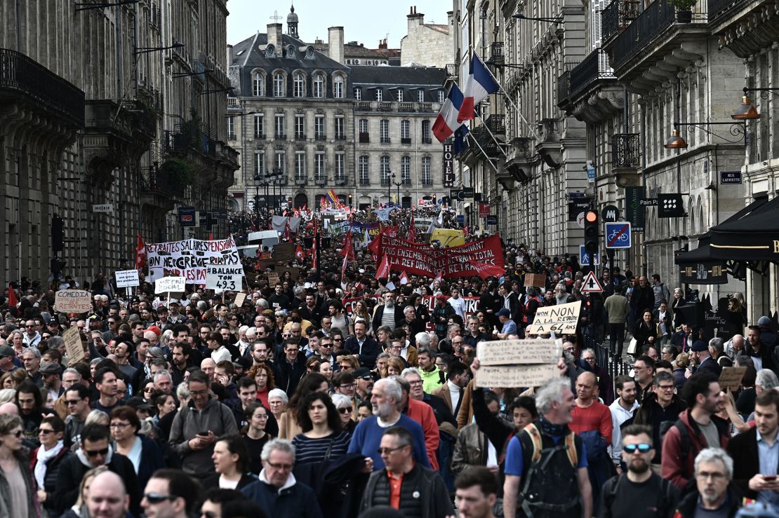 Protesters in Bordeaux, western France, on March 23, 2023