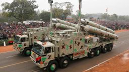 Indian Army's BrahMos weapon systems are displayed during a rehearsal for the Republic Day parade in New Delhi on January 23, 2015. BrahMos is a joint India-Russia venture.