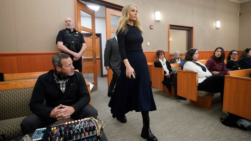 Gwyneth Paltrow enters the courtroom of her trial, Friday, March 24, 2023, in Park City, Utah, where she is accused in a lawsuit for crashing into a sailor on a domestic vacation in 2016, leaving him with brain damage and four broken ribs.  .  (AP Photo/Rick Bowmer, Pool)