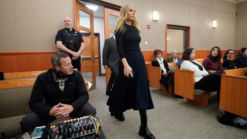 Gwyneth Paltrow enters the courtroom of her trial, Friday, March 24, 2023, in Park City, Utah, where she is accused in a lawsuit for crashing into a sailor on a domestic vacation in 2016, leaving him with brain damage and four broken ribs. . (AP Photo/Rick Bowmer, Pool)