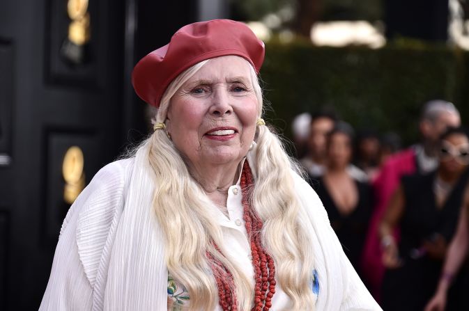 Nine-time Grammy winner Joni Mitchell (pictured here in 2022) was the first woman to win when she was awarded the prize in 1996.