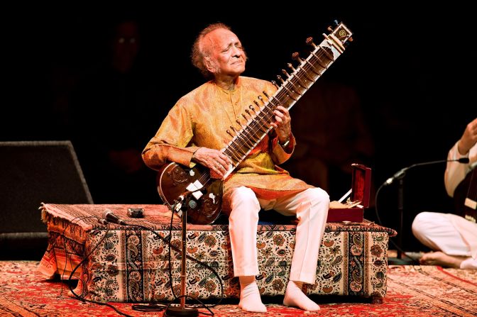 India's Ravi Shankar performs in June 2008 in London, 10 years after winning the Polar Music Prize, which <a href="index.php?page=&url=https%3A%2F%2Fwww.polarmusicprize.org%2Flaureates%2Fravi-shankar%2F" target="_blank" target="_blank">described him</a> as having "done more than anybody else to build bridges of growing understanding and interest between Eastern and Western music."