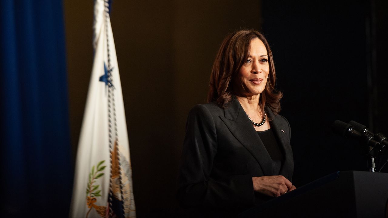 Vice President Kamala Harris speaks at Delta Center Stage following a small business visit in Greenville, Mississippi, U.S., on Friday, April 1, 2022.