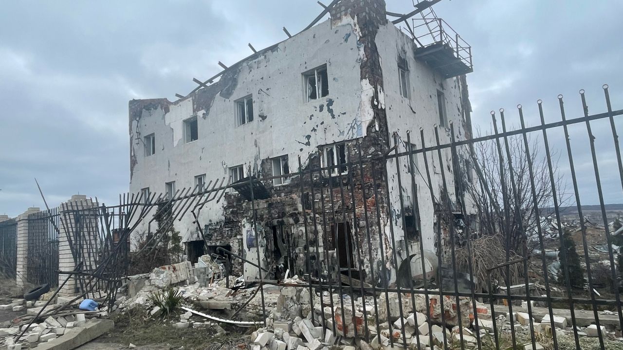A destroyed building belonging to farmer Oleksandr Havriluk.