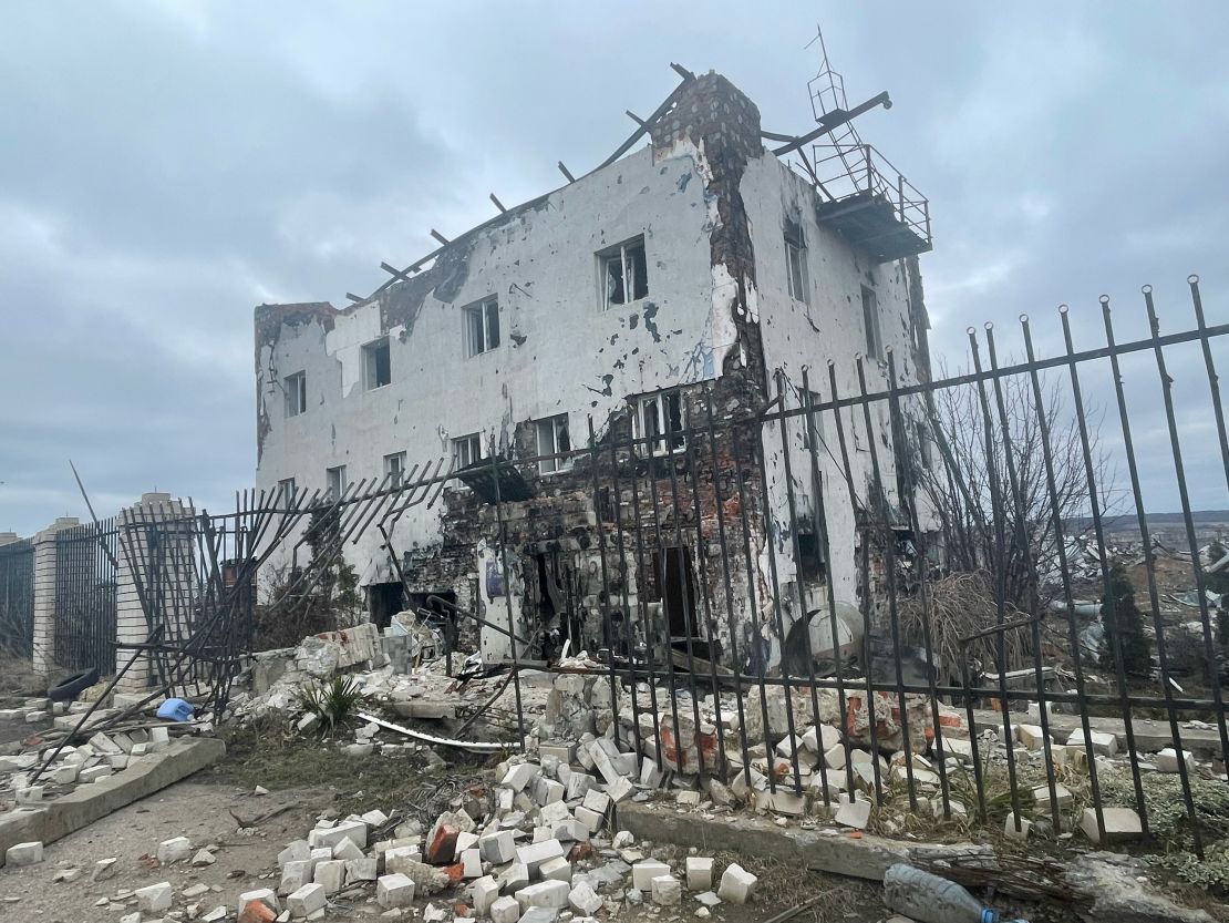 A destroyed building belonging to farmer Oleksandr Havriluk.