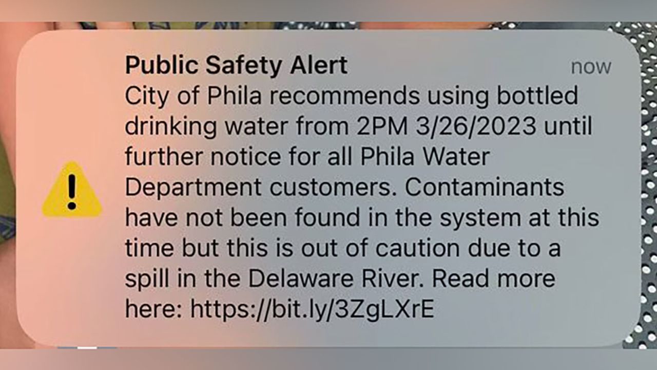 The alert sent to Philadelphia residents.
