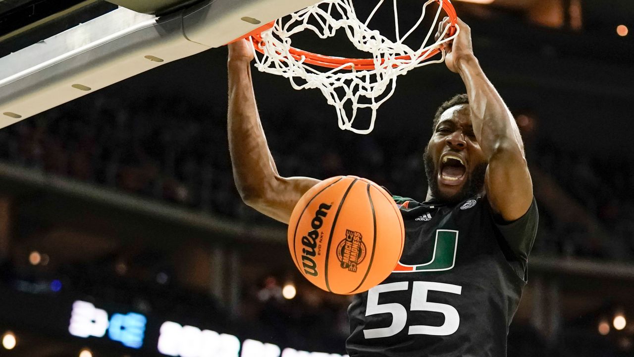 Miami guard Wooga Poplar #55 dunks against Texas in the second half the Midwest Regional of the NCAA Tournament Sunday.