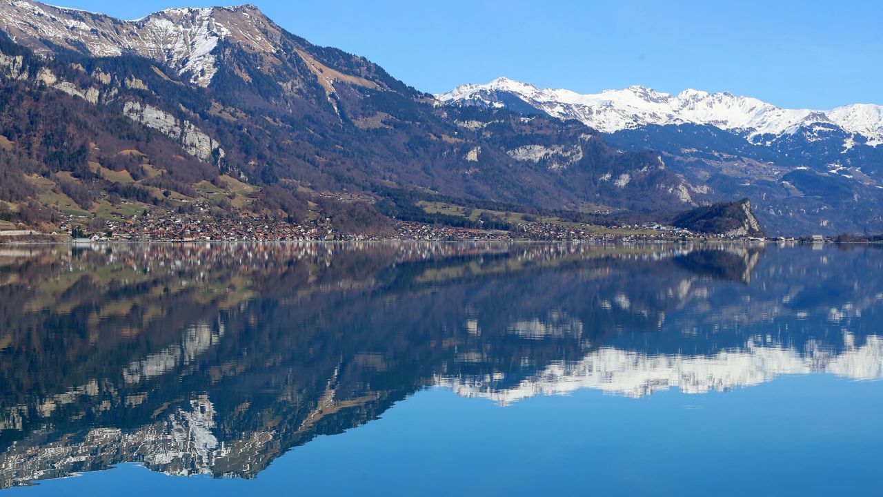 A view of Lake Brienz, a popular tourist attraction in Bern, Switzerland on February 22