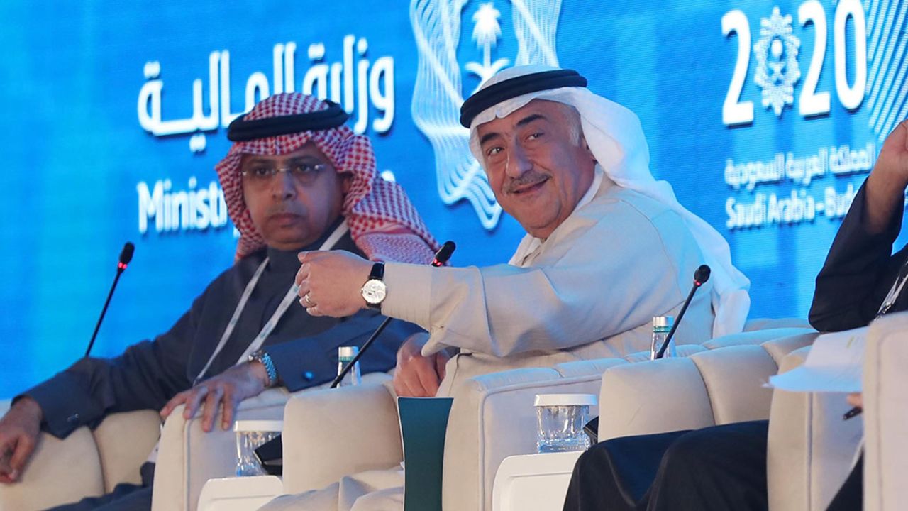 Ammar Al Khudairy gestures speaks on a panel at the 2020 Budget Forum in Riyadh, Saudi Arabia, on December 10, 2019.