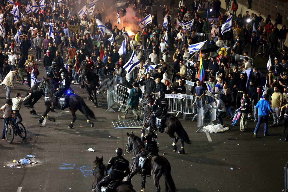 Protesters clash with the police during a rally against the Israeli government's judicial reform in Tel Aviv, Israel on March 27.