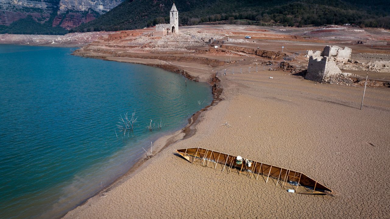 The Sau reservoir, about 60 miles north of Barcelona, Spain, on March 20, 2023. 