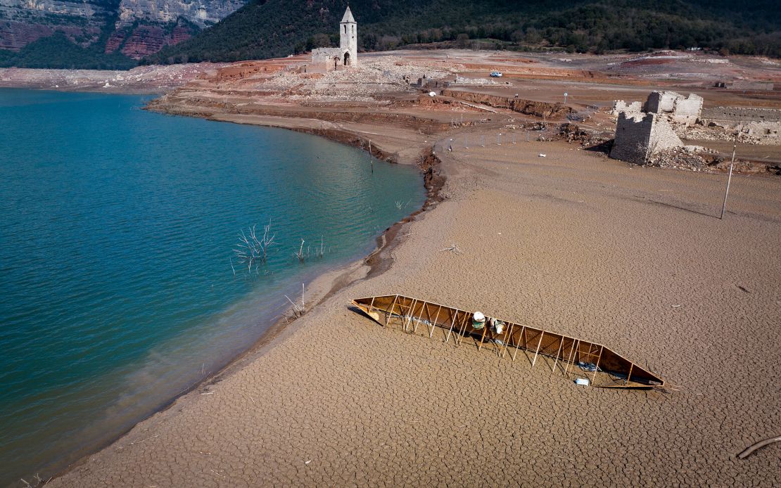 The Sau reservoir, about 60 miles north of Barcelona, Spain, on March 20, 2023. 