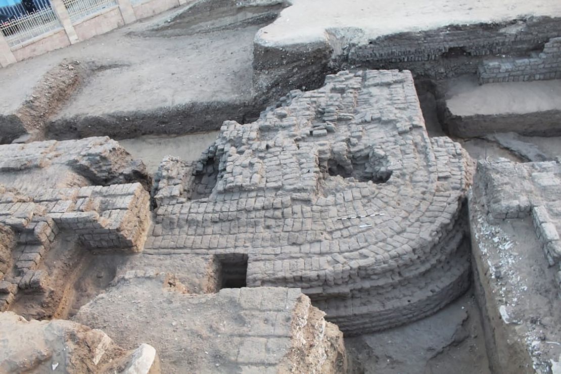 View of a new area uncovered by a team from New York University's Institute for the Study of the Ancient World at the temple of Ramses II in Abydos.