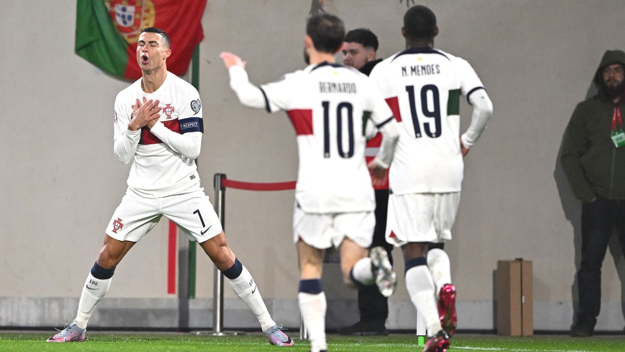 Ronaldo celebrates his first goal against Luxembourg.