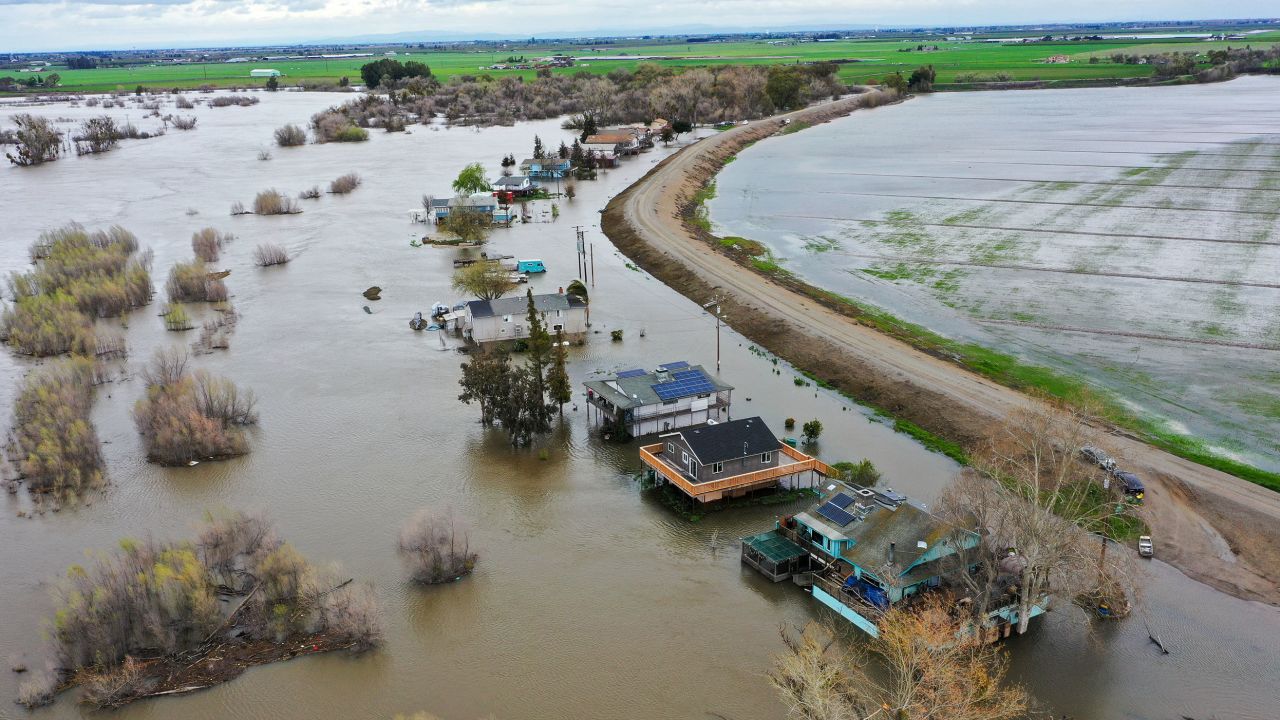 Homes were left underwater after a levee failed in Manteca in San Joaquin County in California. 